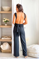 Black Multi Tie Backless Jumpsuit
