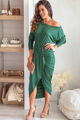 Hunter Green One Shoulder Ruched Dress