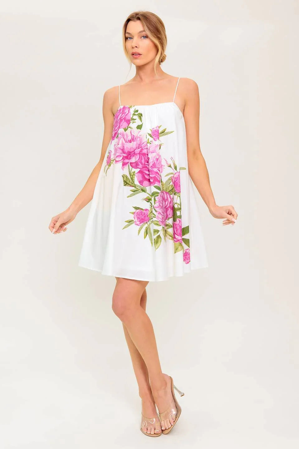 GARDEN WHISPERS PINK FLORAL SWING DRESS