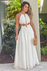 Off White Maxi Dress With Cut Out
