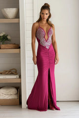 Magenta Rhinestone Embellished Maxi Dress