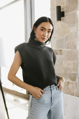 Kippa Shoulder Pad Sweater in Charcoal FINAL SALE