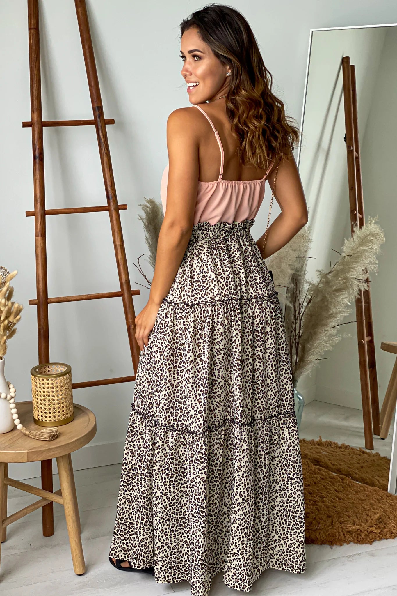 Peach and Leopard Maxi Dress