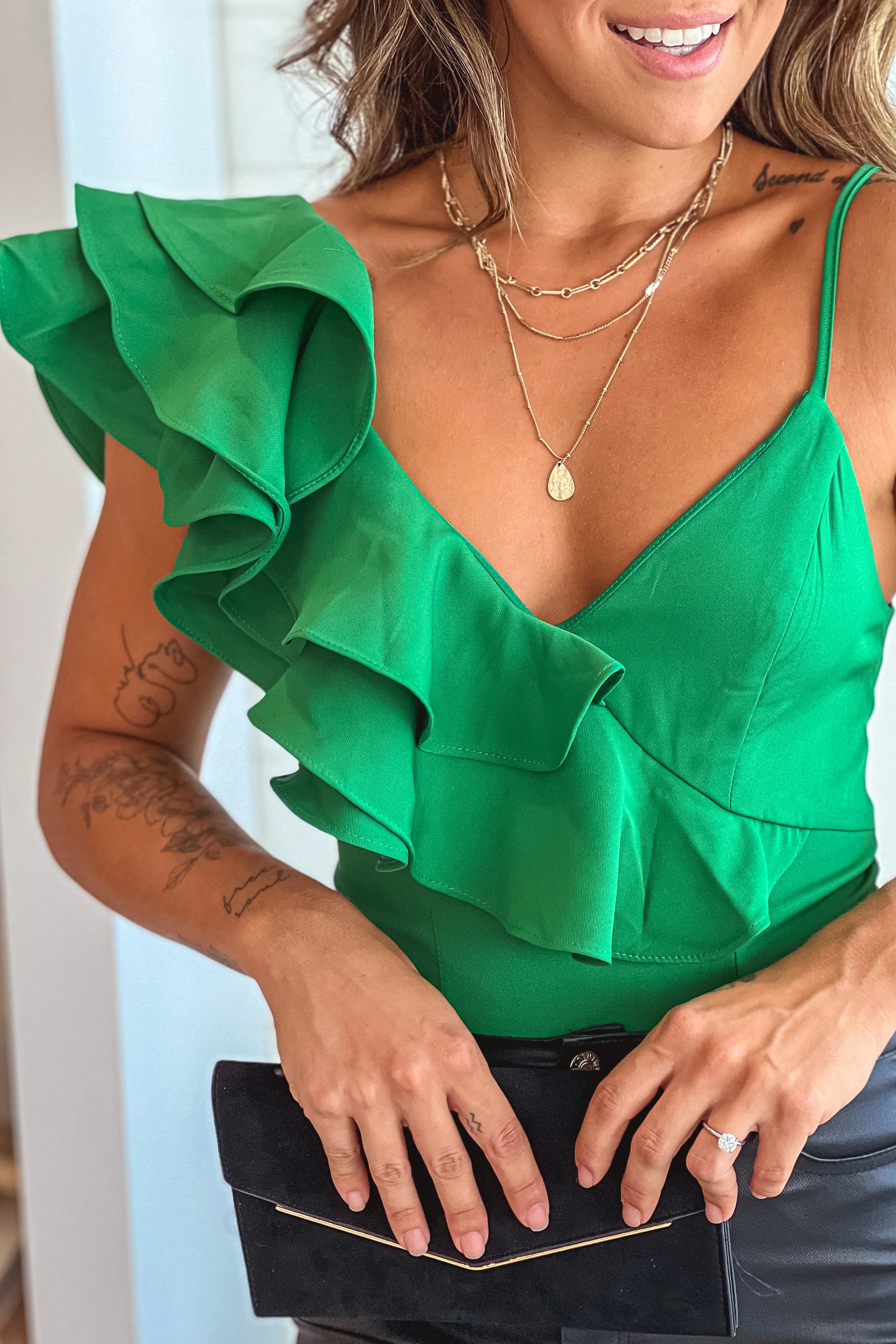 Kelly Green Ruffled Bodysuit