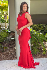 Red Maxi Dress With Ruffle Back