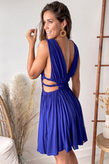 Midnight V Neck Short Dress With Side Cutouts