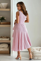 Red Striped One Shoulder Dress