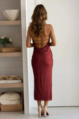 Wine Strapless Midi Dress