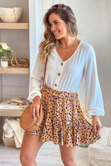Camel Printed Romper With Long Sleeves