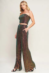 CHARMING COMPOSURE SEQUIN CROP TOP PANT SET