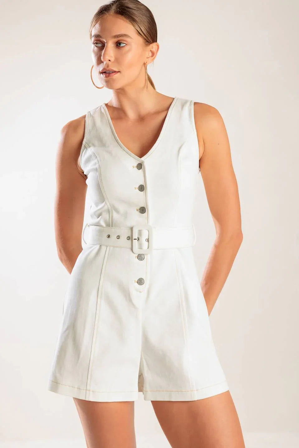 TAKE THE LEAD WHITE SLEEVELESS ROMPER