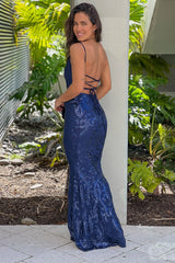Navy Sequined Maxi Dress