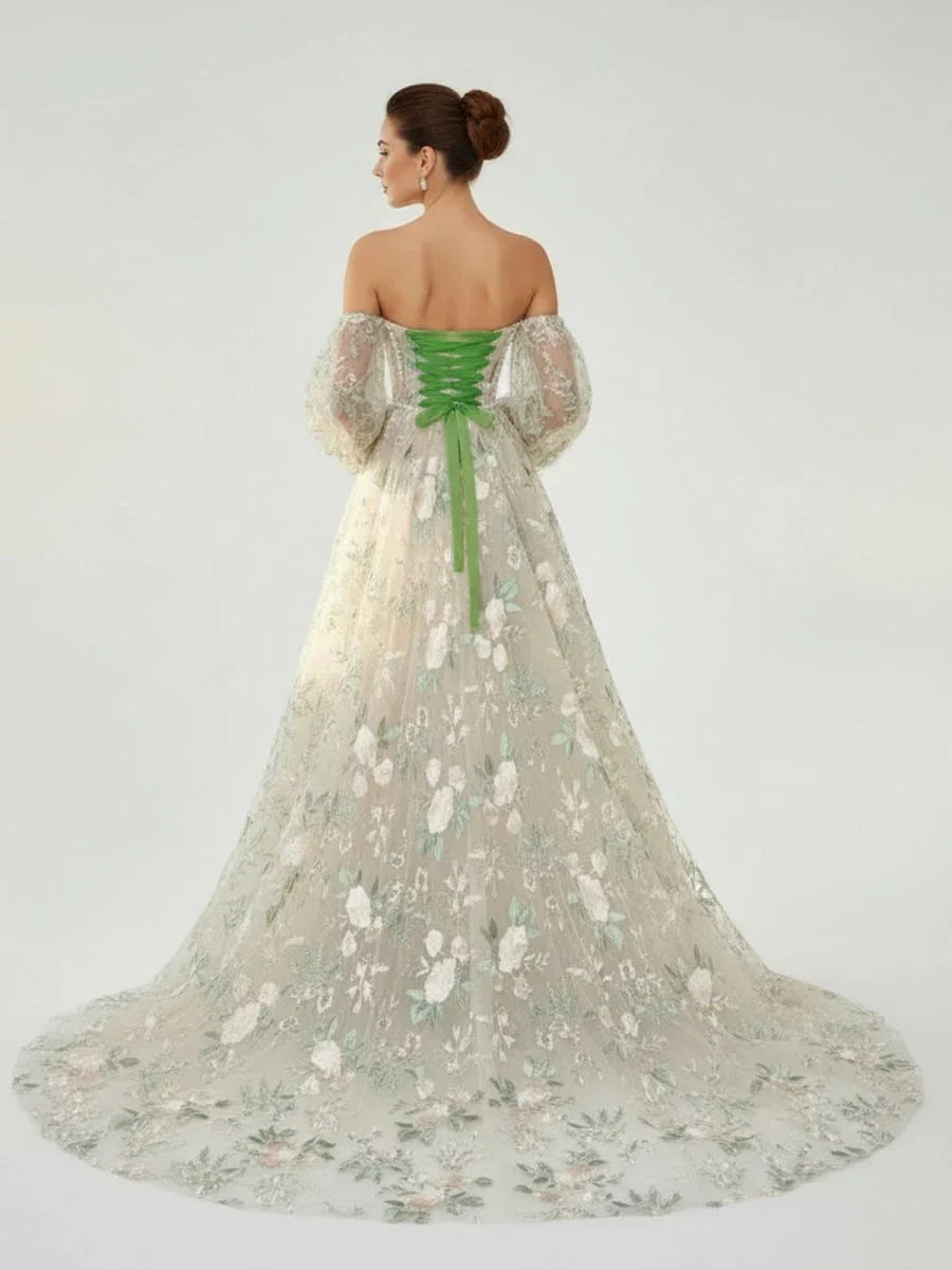 A Line Light Green Sweetheart Pearl Wedding Dress