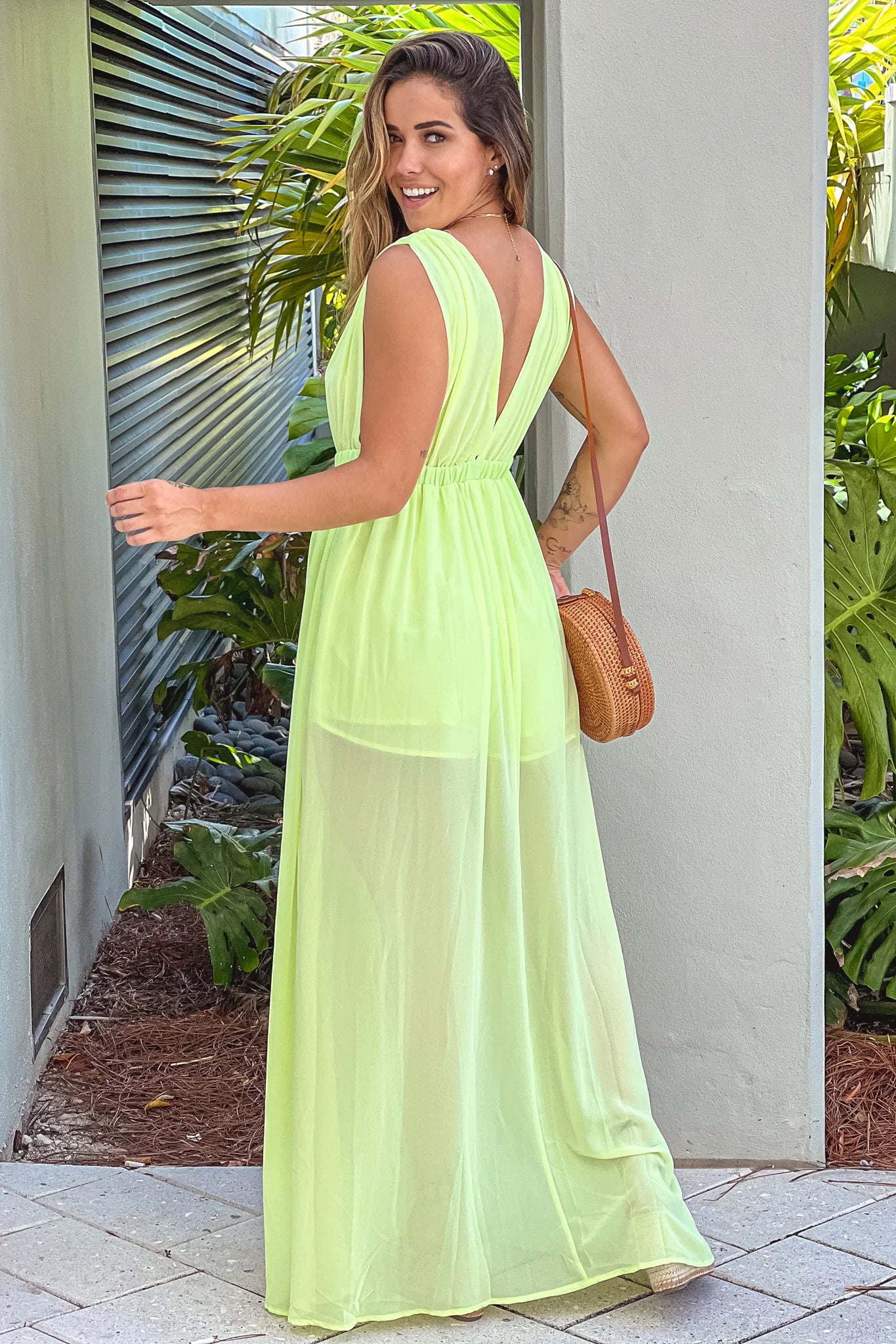 Lime V Neck Maxi Romper