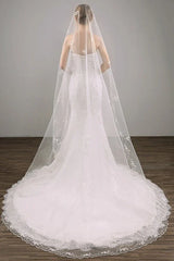Two Tier Lace Appliques Edge Cathedral Veil Long Wedding Veil