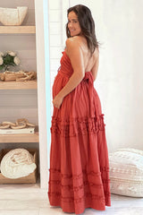 Brick Maternity V Neck Maxi Dress