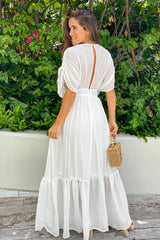 Off White V Neck Maxi Dress with Dolman Sleeves
