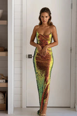 Latte Fluorescent Sequin Maxi Dress