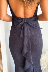 Black Glitter Maxi Dress With Bow Detail