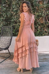 Blush Polka Dot High Low Dress with Ruffles