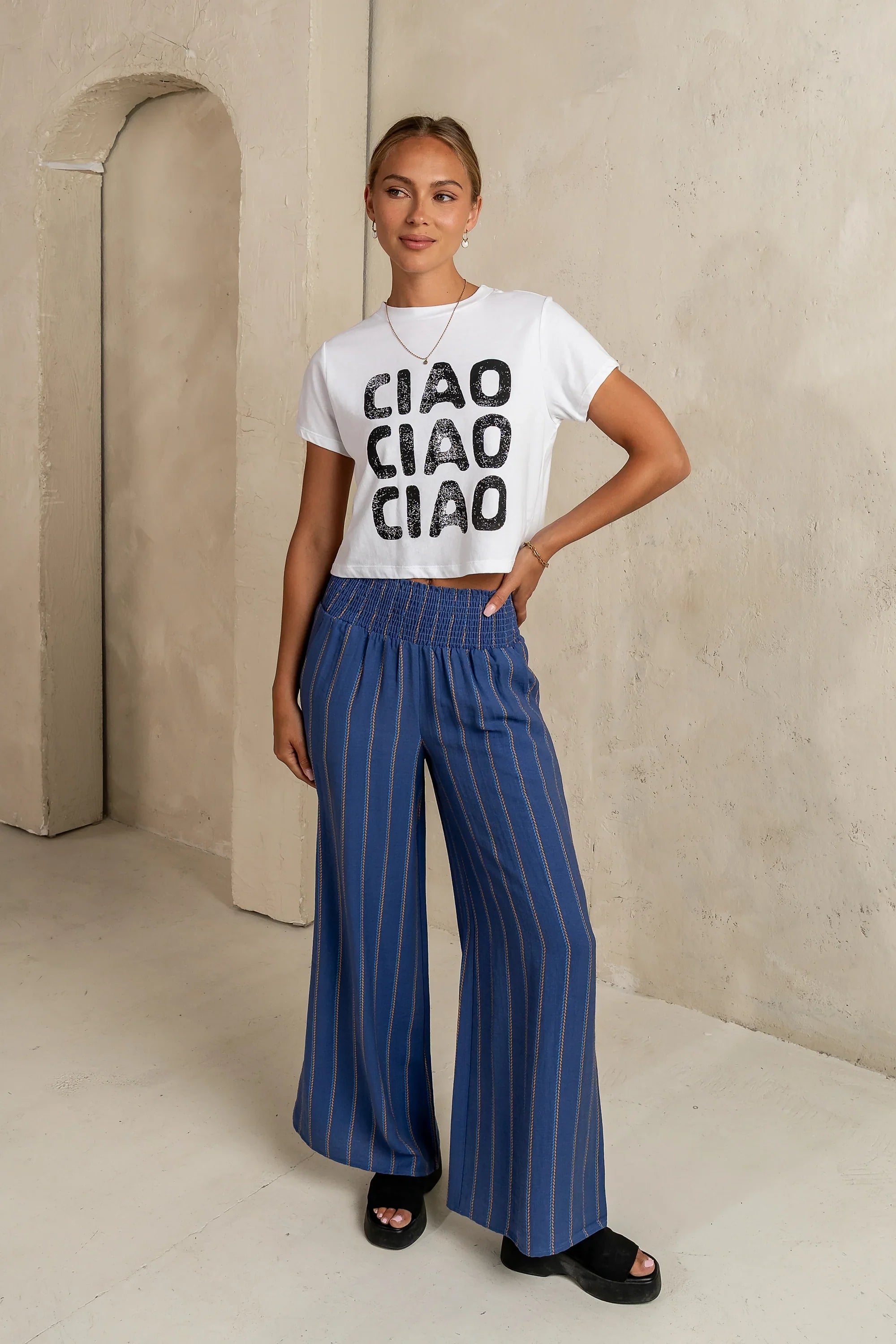 Emery Striped Wide Leg Pants in Indigo FINAL SALE