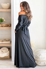 Black Maternity Maxi Dress With Dolman Sleeves And Pockets