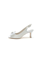 Open Toe Beaded Lace Wedding Shoes With Bow