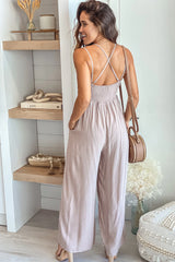 Light Taupe Crochet Top Jumpsuit With Pockets