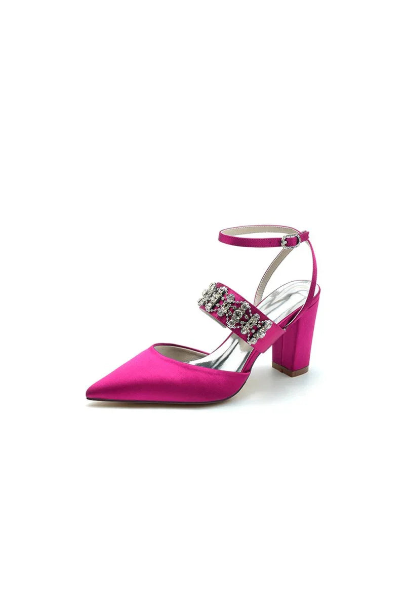 Black Satin Pump with Sparkling Silver Accent