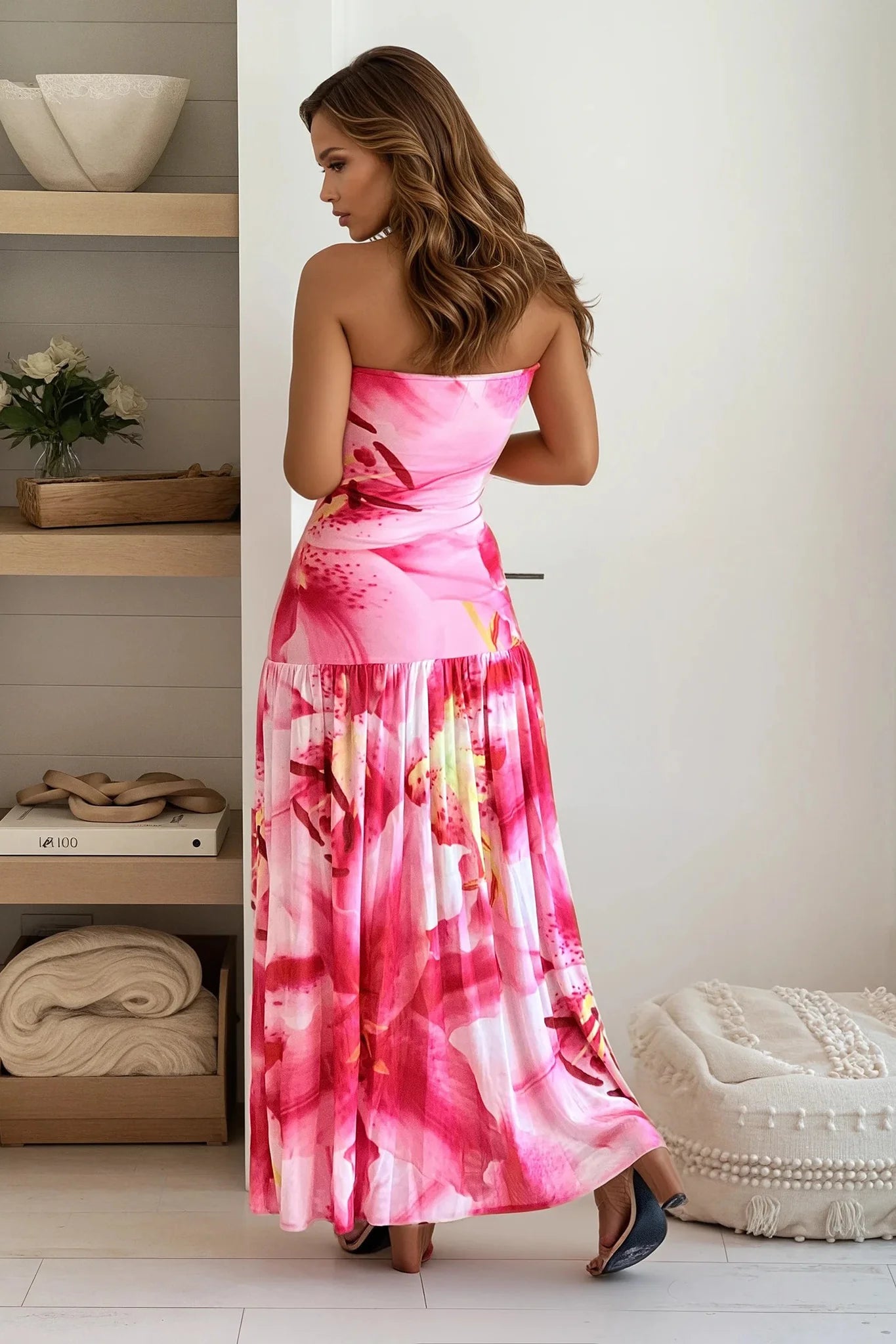 Fuchsia Flower Print Maxi Dress