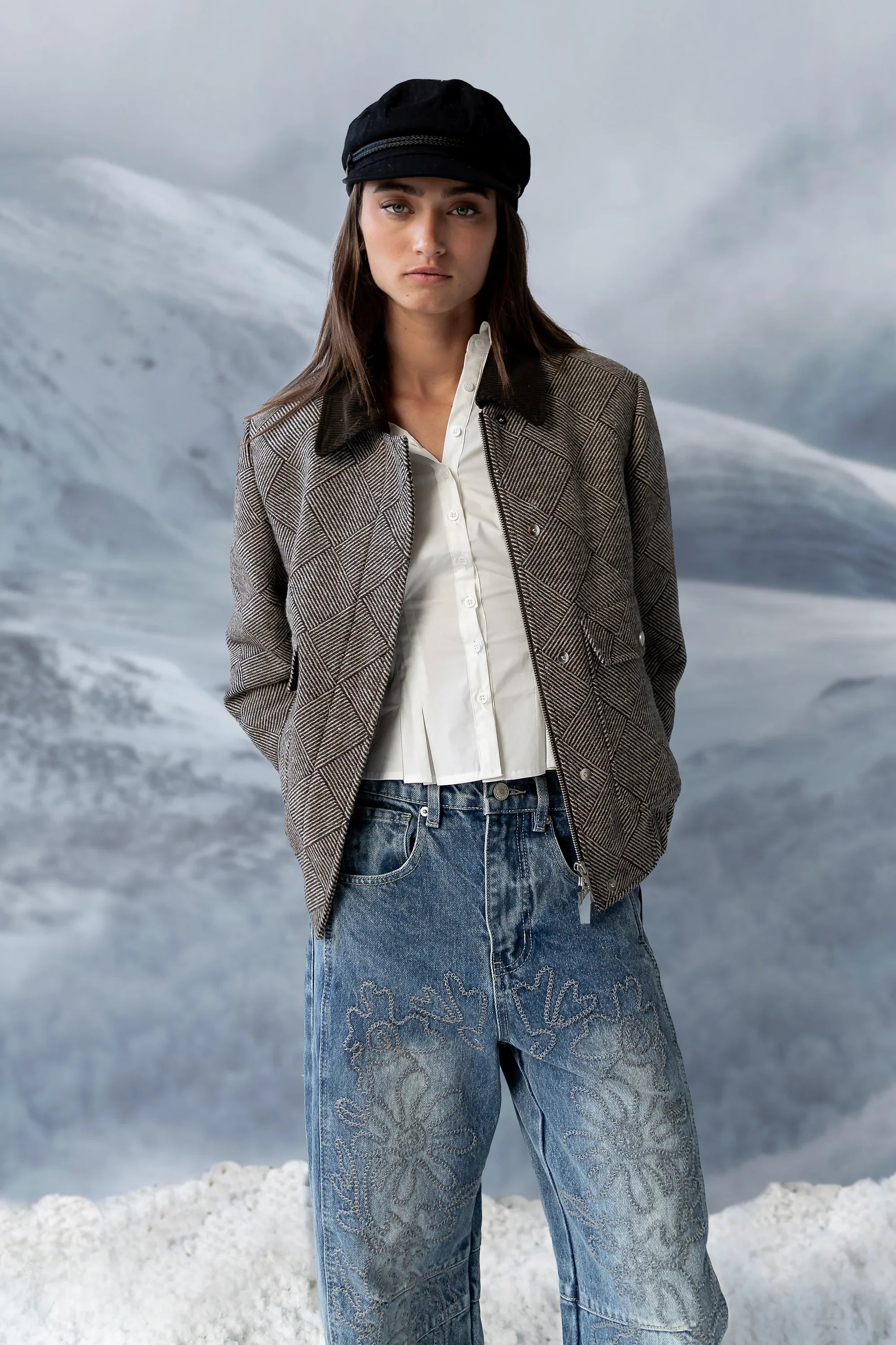 Brecken Pleated Button Up in White
