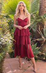 Maeve Corset Midi Dress Burgundy