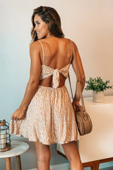 Nude Printed Short Dress with Cut Out And Tie Back