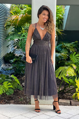 Deep Navy Crystal Mesh Dress