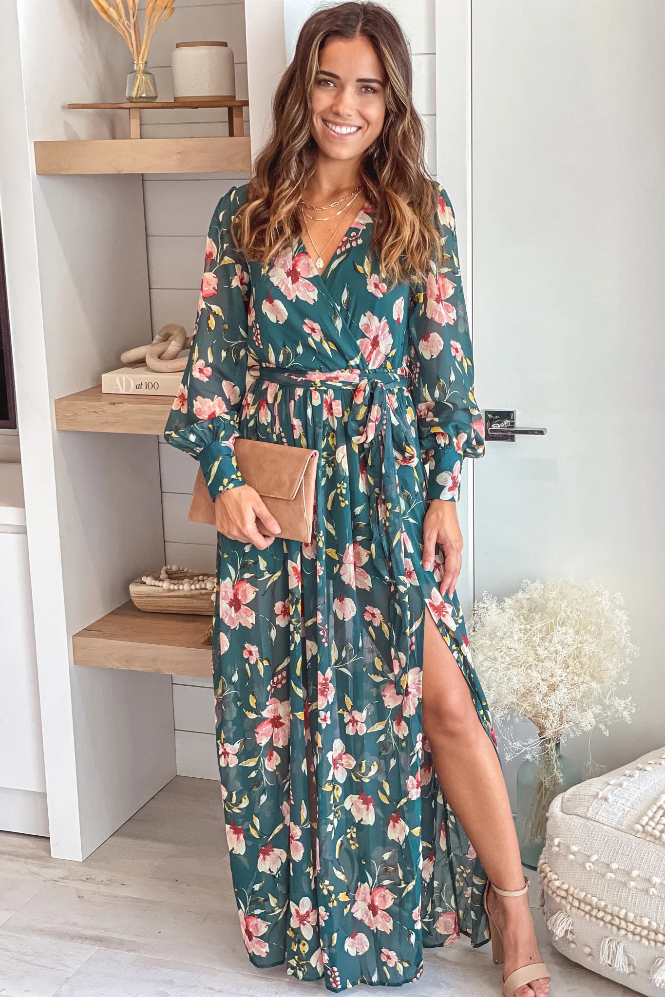 Hunter Green Floral Maxi Dress