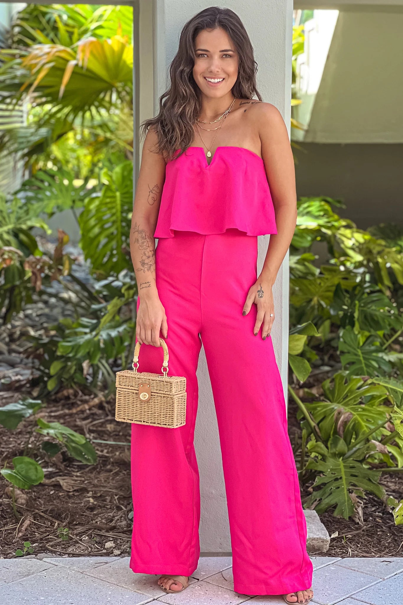 Hot Pink Off Shoulder Jumpsuit
