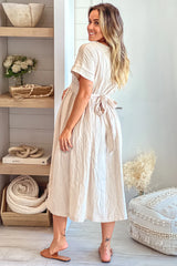 Taupe Maternity Midi Dress with Tie Back