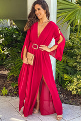 Burgundy Maxi Dress With Belt