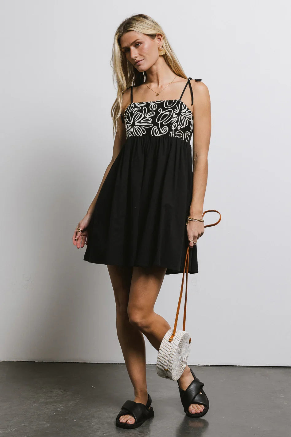 Abstract Embroidered Mini Dress in Black FINAL SALE