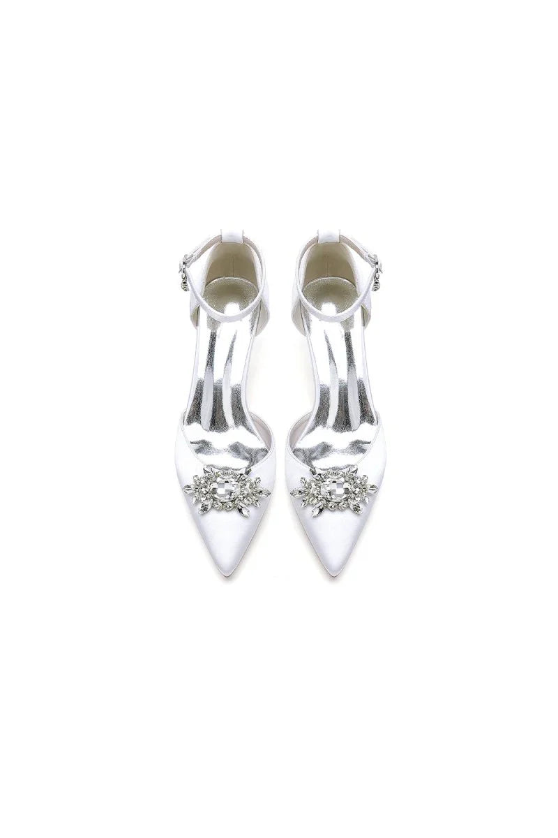 White Pointed Toe with Rhinestone Flower
