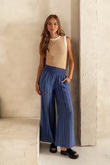 Emery Striped Wide Leg Pants in Indigo FINAL SALE
