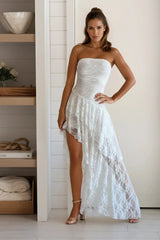 Ivory Lace Ruffled Asymmetrical Dress