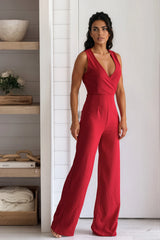 Red Criss Cross Back Wide Leg Jumpsuit