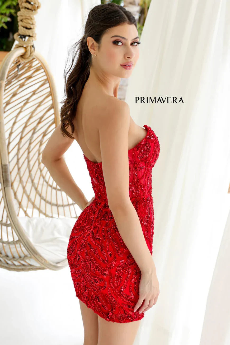 4222 Primavera Strapless Sequin Cocktail Dress with Illusion Bodice