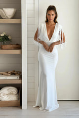 Ivory Fringe Shoulder Mermaid Maxi Dress