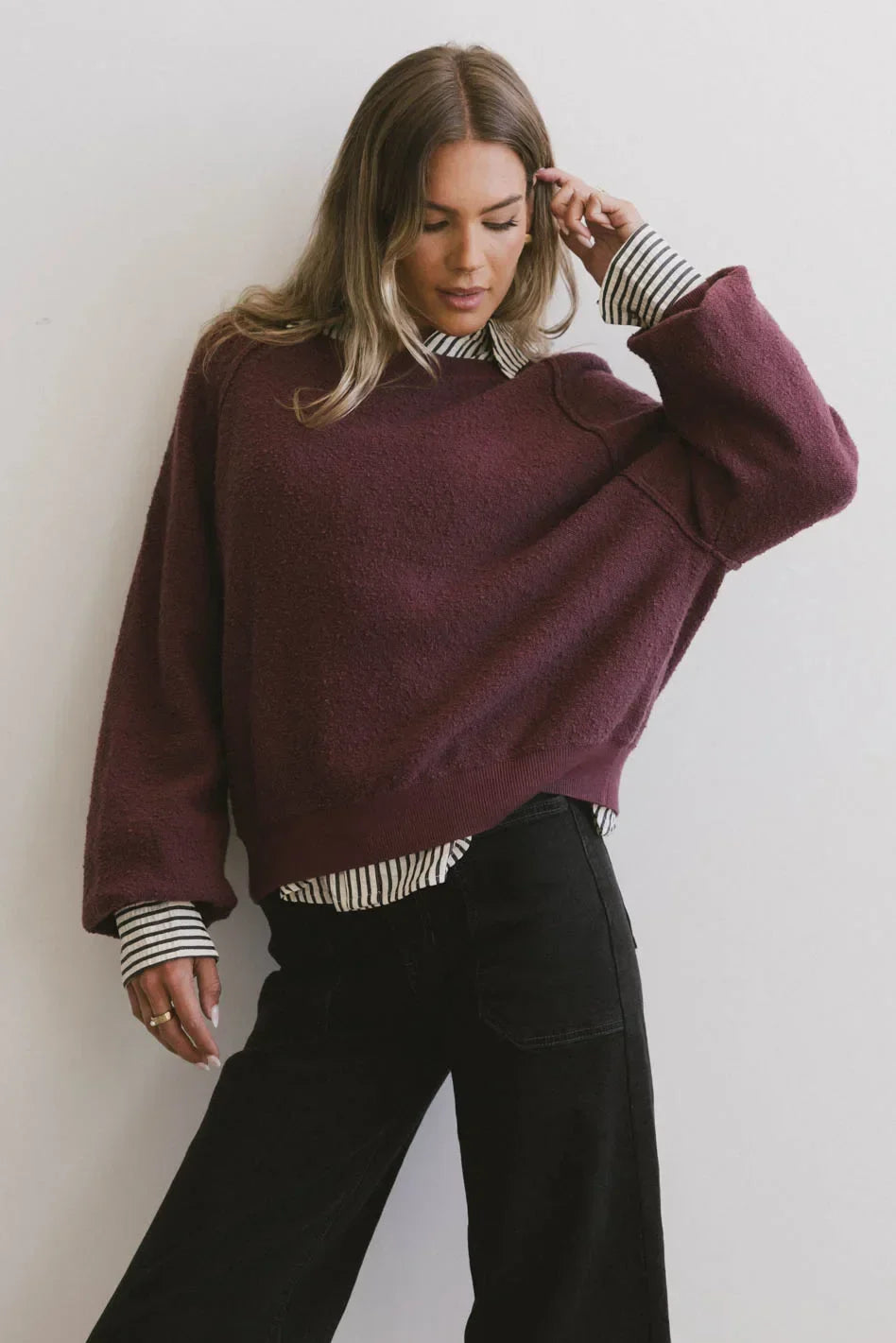 Annaleah Textured Sweatshirt in Burgundy FINAL SALE