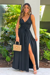 Black Sleeveless Maxi Dress With Slit