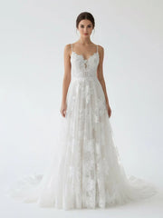Boho White A Line Lace Appliques Wedding Dress