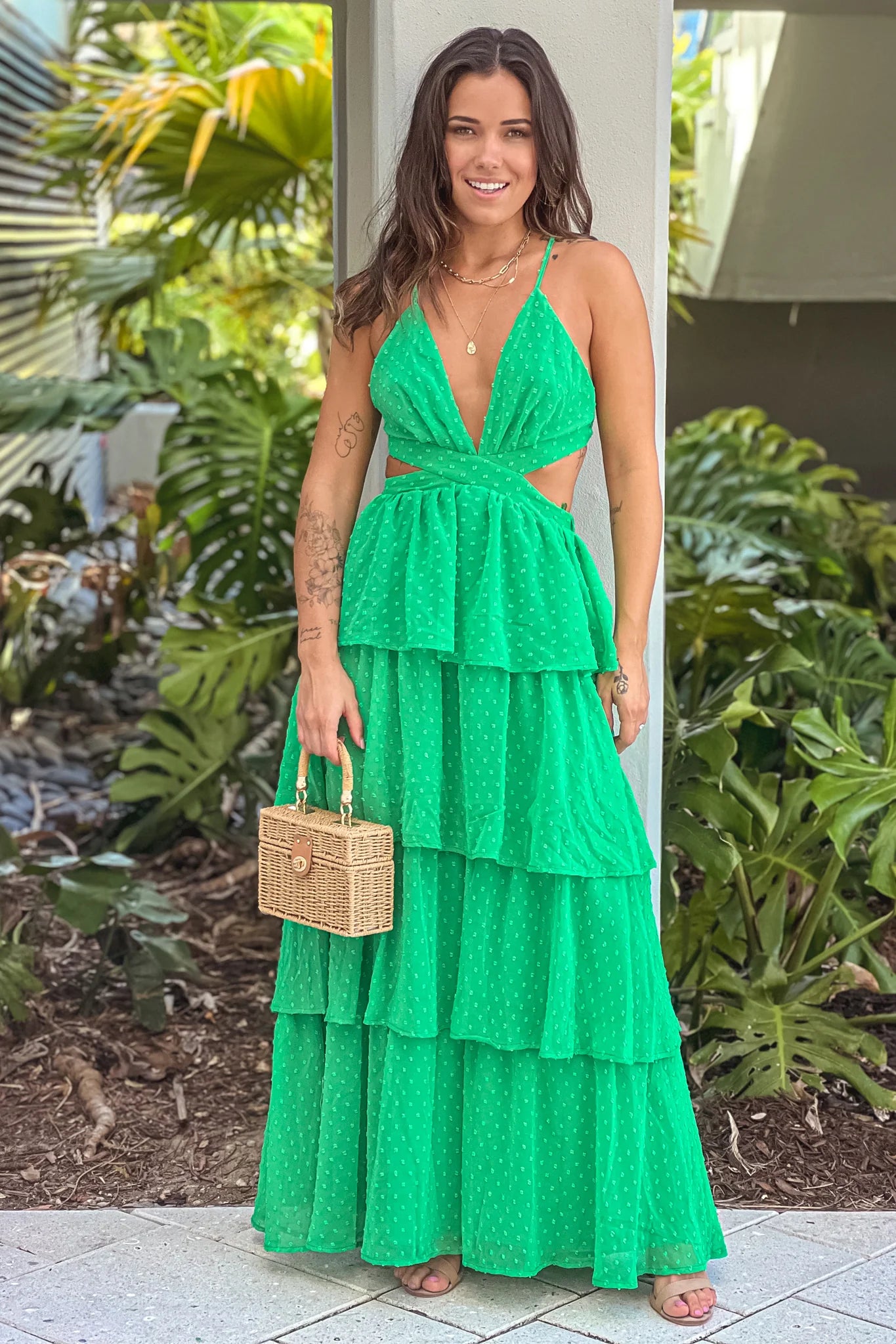Kelly Green Ruffled Maxi Dress