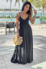 Black Maxi Dress With Open Back and Frayed Hem